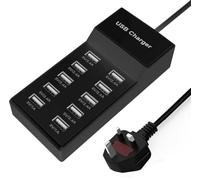 USB Charger Station, 10 Port USB Charger Hub 50W Multiple Charging Station Compatible with iPhone 12/13/14/15/16/Samsung S22/S23/S24/Z Flod/Z Flip/iPad/Xiaomi/Oppo/OnePlus.（Black）