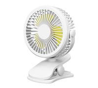 USB Charging Mini Electric Clip Table Fan 720 Degree Rotating 3 Gear Speeds Silent Cooling Fan with LED Night Light (White)