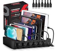 USB Charging Station - 6 Port Universal Charging Station for Multiple Devices - Multi Device Charger Dock - Compatible with Apple, iPad, iPhone, Android Cell Phones, and Tablets - Black