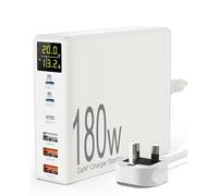 USB Charging Station, Sanicata 180W 6-Port USB C Charger for Multiple Devices, GaN USB Charging with LCD Display, Multiport USB Charger Block for iPad iPhone Galaxy Android-White