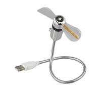 USB Clock Fan with Flexible Metal Hose, Adjustable Direction, Real-Time LED Time Display, Quiet 36dB Operation, Energy Saving Design for Home, Office, Travel, Silver