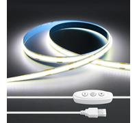 USB COB LED Strip Light, Cold White 6000K, 2M/6.6ft 640LEDs LED Strips Dimmable, High Bright CRI 93+, 5V Flexible Cuttable Tape Light for TV Backlight Mirror Wardrobe Wedding Bedroom Shop Home Decor