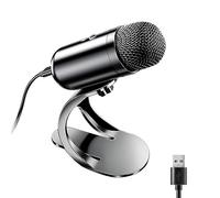 USB Computer Microphone, Podcast Microphone Mic Desktop with Mute Button for Recording Streaming, Omnidirectional Condenser, Plug&Play Stand Compatible with Volume Control for PC, Laptop, Mac, YouTube