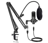 USB Condenser Microphone Bundle Kit,192KHZ/24BIT Professional Cardioid Computer Mic with Adjustable Scissor Arm Stand Shock Mount and Gain Knob for Recording, for Podcasting, Gaming, YouTube (Black)