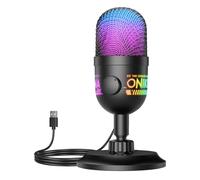 USB Condenser Microphone for PC, RGB Gaming Mic with Plug & Play, Cardioid Pickup, Real-Time Monitoring, Tap-to-Mute, Gain Control for Streaming, Podcast, Recording on PC, Mac