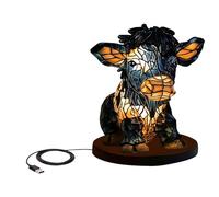 USB Cow Table Lamp Bedside Energy Saving Portable Farm Small LED Desk Night Light Living Room Bedroom Home Decoration Soft (One Size)