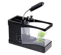 USB Creative Tank with Circular Water Flow Adjustable LED Nature Sounds LCD Display Clock and Dual Compartment Desk Organizer for Reliable Quality Multi-Function Use