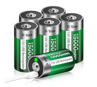 USB D Battery Rechargeable Lithium / 15000 mWh - 1.5 V Mono D Cell Batteries Rechargeable Batteries Quick Charge in 4 Hours with Type C Charging Cable, Overcharge Protection (6 Pieces)