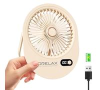 Morelax Portable Desk Fan Rechargeable,Small Personal Fan Strong Powerful Wind Battery Operated, Slim Silent, 6 Speeds Cooling Handheld Mini USB Table Desktop Fans for Indoor Outdoor Office (Beige)