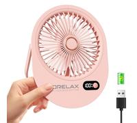 Morelax Portable Desk Fan Rechargeable,Small Personal Fan Strong Powerful Wind Battery Operated, Slim Silent, 6 Speeds Cooling Handheld Mini USB Table Desktop Fans for Indoor Outdoor Office (Pink)