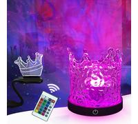 USB Dynamic Water Pattern Light Ocean Wave Galaxy Projector 16 Color Remote Dimming Table Lamp Creative Crown Model Water Ripple Light Touch Control Home Decor Party Gifts for Friends Students