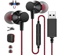 USB Earbuds with Microphone for PC,USB A Headphones Computer Headset with Mic Mute Volume Control,3.9ft/1.2M Nylon Braided Noise Cancelling Wired Earbuds for HP Chromebook for Dell Acer Zoom Meetings