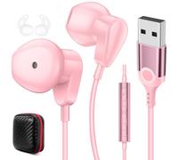 USB Earbuds with Microphone for PC,Wired USB A Headset for Computer,Pink | USB Headphones 7.5FT Cable Corded Laptop Earphone With Mic &Case for HP/Dell/Surface School Computer for Office Zoom Meeting