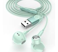 USB Earphone for PC Laptop USB Headphones Magnetic Headset with Microphone | Anti-slip Earbud Cover with Earhook 7.5 Ft Wired In-ear Computer Earphones for Dell Laptop for hp for Work Women Girls Green