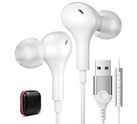 USB Earphones for Laptop with Microphone Magnetic USB Headset Earbud for PC | Laptop Lightweight Computer Headphone White with Audio Controls & Mute Function for Dell Laptop for Surface Online Zoom
