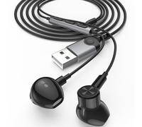 USB Earphones for PC Laptop USB Headset Earbud with Microphone Magnetic | PC Computer Headphones Wired In Ear Earphone with Type A Port Connection for Dell Laptop for Surface for Switch 7.5 FT/2.3M