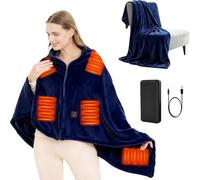 USB Electric Blanket with 10000 mAh Battery, 150 x 80 cm Wireless Heated Blanket, 3 Temperature Levels, Flannel Single Person Electric Blanket Shawl, Heat Blanket for Office, Lunch Break, Outdoor