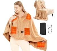 USB Electric Blanket with 10000mAh Battery, 150 x 80 cm, Wireless, 3 Temperature Levels, Single Flannel, Electric Blanket Shawl, Thermal Blanket for Office, Lunch Break, Travel