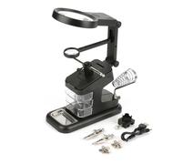 USB Electric Soldering Iron Workstation with 3X 4.5X 25X Loupe LED Lights Board Clips for Electronics Repair (Black)
