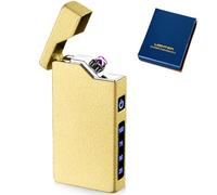 USB Electronic Lighter, Electric USB Lighter, Arc Lighter, LED Dual Arc Lighter with Battery Indicator, Windproof Plasma Lighter, Electric with Gift Box (Matte Gold)