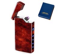USB Electronic Lighter, Electric USB Lighter, Arc Lighter, LED Dual Arc Lighter with Battery Indicator, Windproof Plasma Lighter, Electric with Gift Box (Red Wood Grain)