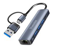 USB Ethernet Adapter, 5-in-1 USB-C to Ethernet RJ45 Gigabit 1000Mbps Adapter, Ethernet LAN Hub with 3 USB 3.0 Ports and 1 Type-C Port for i-Phone 15/16/iPad/Windows XP/Chromebook/Mac/Linux