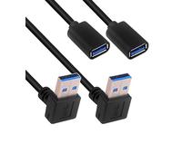 USB Extension Cable Down Angle, USB A Male to A Female USB 3.0 Extension Cord Data Transfer Extender Cable with Gold-Plated Contacts for USB Flash Drive/Hard Drive (Down, Black, 30cm, 2 Pack)