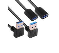 USB Extension Cable Up+Down, USB A Male to A Female USB 3.0 Extension Cord Data Transfer Extender Cable with Gold-Plated Contacts for USB Flash Drive/Hard Drive (Up+Down, Black, 30cm, 2 Pack)
