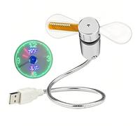 USB Fan with Led Clock Lighting, 2-In-1 Portable Rechargeable LED Clock USB Fan with Real Time and Temperature Display, Flexible Direction Mini Gooseneck Fan for Home Office Laptop Travel