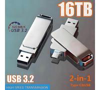 USB Flash Drive 3.2 Type-C 16TB 8TB 4TB 2TB 1TB Metal Pen Drive Waterproof Silver
