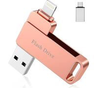 USB Flash Drive for iPhone 256GB MFi Certified 3 in 1 USB 3.0 Flash Drive USB C Photostick Pen Drive Pen Drive Pen for iPhone/iPad/iOS/Android/Mac/PC - External Memory (Pink)