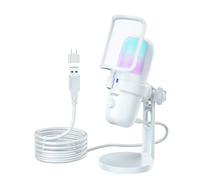 USB Gaming Microphone PC, RGB LED Condenser Microphone with Rotary Control for Adjusting the Volume Mute / Gain, Vibration Damper, for Streaming, Recording, Game, YouTube, Conference, PS5, PS4