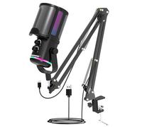 USB Gaming Microphone with Boom Arm Stand for PC/PS5 - Adjustable Scissor Arm & Pop Filter - RGB Condenser Mic with Mic Gain & Headphone Volume Control - Mute Button - Professional Streaming Kit