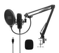 August Usb Condenser Microphone With Boom Arm, Unidirectional Cardioid Mic Kit For Pc And Laptop Rec100, Black