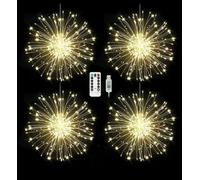 USB Hanging Christmas Firework Lights 4x120 LED Starburst Lights USB Powered, 8 Modes Waterproof Hanging Ball Light with Remote for Xmas Porch Roof Outdoor Indoor Window Decorations - Warm White