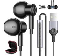 USB Headphones for PC Laptop Magnetic 7.5ft Wired Earbuds Computer Headset