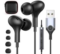 USB Headphones with Microphone for Laptop, 7.5ft Magnetic Wired Earbuds Noise Isolation in-Ear Earphones with Mute Volume Control Stereo Bass for PC Desktop Dell HP Acer Laptop Meetings/Music,School