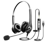 USB Headset, PC Headset with Mic with 3.5mm Jack Noise Cancelling Microphone, Lightweight Wired headphones with Mic for Call Center, Cell Phone, Computer, Office, Business, Skype, Zoom, Webinar