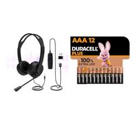 USB Headset with Microphone, 3.5mm/USB Jack 2-In-1 Computer Headset & Duracell Plus AAA Batteries (12 Pack) - Alkaline 1.5V - Up To 100% Extra Life