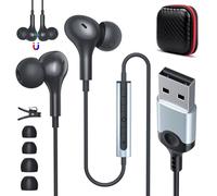 USB Headset with Microphone for PC 7.5 Ft Cable, USB A Headphones for Computer, Wired USB Earbuds with Mute in-Line Stereo Noise Canceling Call Cord Earphones for Laptop Dell Lenovo Surface PS5 Switch