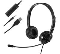 USB Headset with Microphone Noise Cancelling & Audio Controls, Stereo PC Headphone for Business Skype Call Center Office Computer, Clearer Voice, Super Light, Ultra Comfort