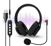 USB Headsets with Microphone, [Foldable] 2m Length Computer Headset with Noise Cancelling, Detachable microphone&Closed-back design for Laptop Tablet, Business Chat, Gaming,Teaching, etc