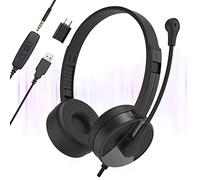 USB Headsets with Microphone Noise Cancelling PC Headphones With Mic For Laptop 3.5mm Jack Stereo Headsets with In-Line Volume Control & Mute, Wire Computer Earphone for Business Chat Gaming Teaching