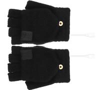 USB Heated Fingerless Gloves, Convertible Full Finger Mittens | Polyester Knit, Double Sided Warming, Good Stretch, Black Finish, Office and Winter Use