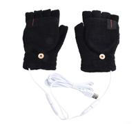 USB Heated Gloves, 1 Pair Half Finger, Winter Warm Knitted, Double-Sided Heating, Foldable Tips for Typing Gaming Office(Black)