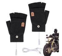USB Heated Gloves - 21.5cm Cotton Electric Mittens with Half Fingers | Striped Detachable Winter Hand Warmers | Touch Screen Compatible Portable Gloves For Outdoor Sports, Hiking