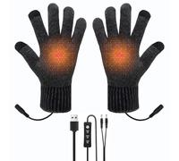 USB Heated Gloves for Men and Women,Double-Sided Heating Touch-Screen Knitted Gloves, Full Finger Adjustable Temperature Heated Hand Gloves, Winter Christmas Warm Gift for Family, Friends (Gray)