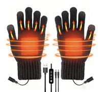 USB Heated Gloves for Men & Women, Double-Sided Heating Knitted Gloves with 3 Temperature Settings, Touchscreen Fingers, Washable Winter Hand Warmers for Indoor Outdoor