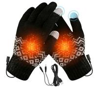 USB Heated Gloves for Men Women, Rechargeable Double-Sided Knitted Heating Gloves, Washable Full Hands Touchscreen Hand Warmers, Full Finger Gloves for Indoor Outdoor (Black)