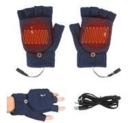 USB Heated Gloves for Women Men, Heated Fingerless Gloves, Electric Warming Gloves Knitted Heating Hands Full & Half Fingerless Washable, Winter Knitting Mitten for Laptop Gaming Typing Office (Blue)
